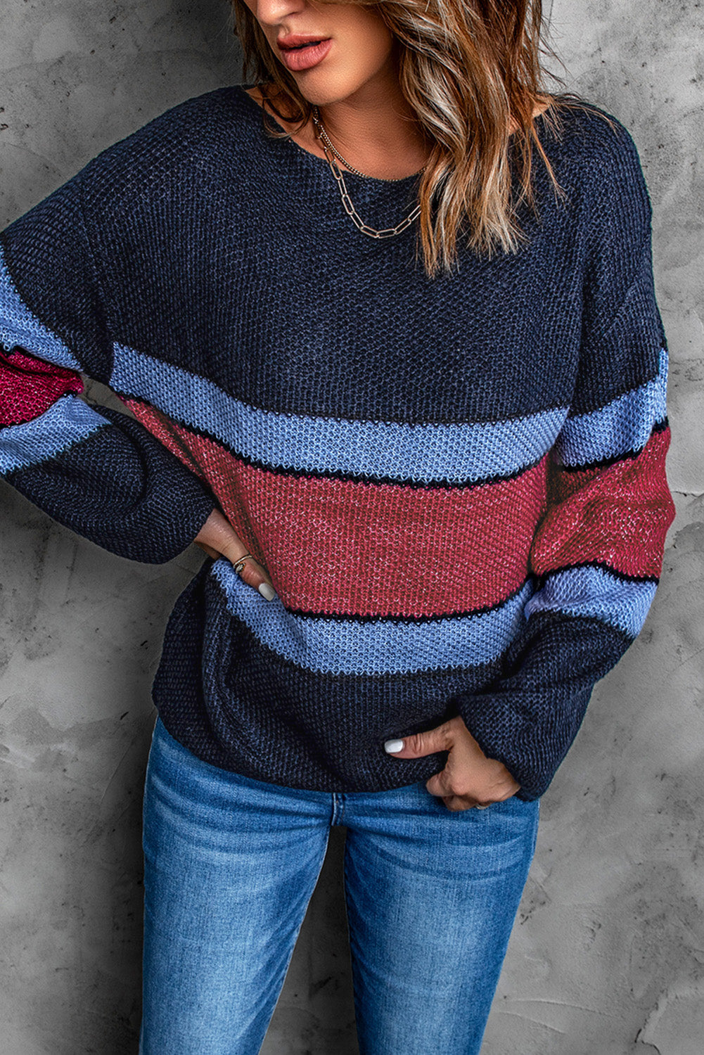 Color Block Boat Neck Sweater - aquasocket